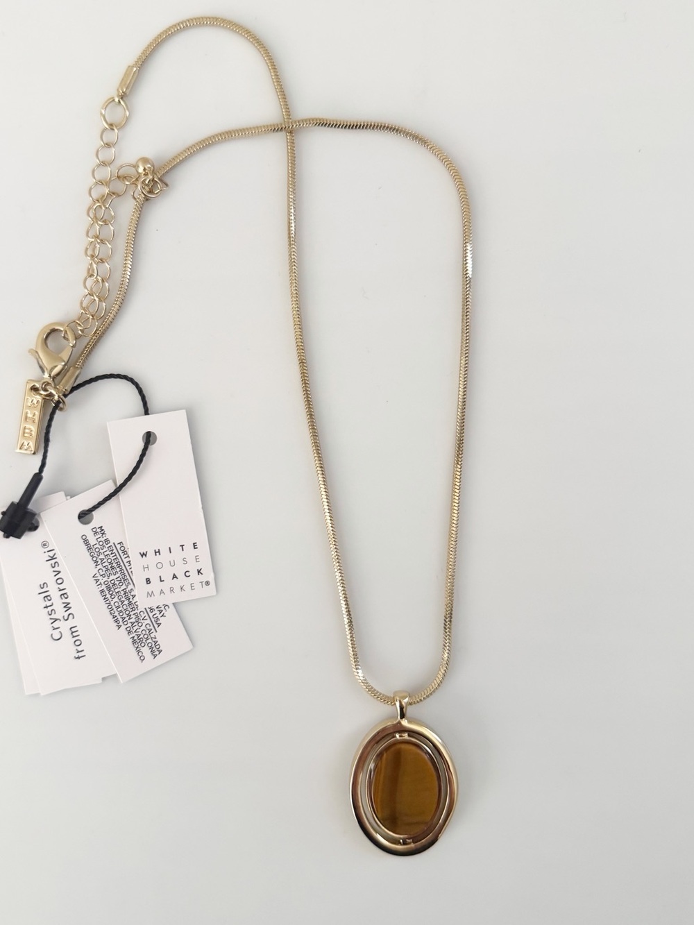 WHBM Gold Tone Brown Flip Pendant Crystals From Swarovski Necklace NWT